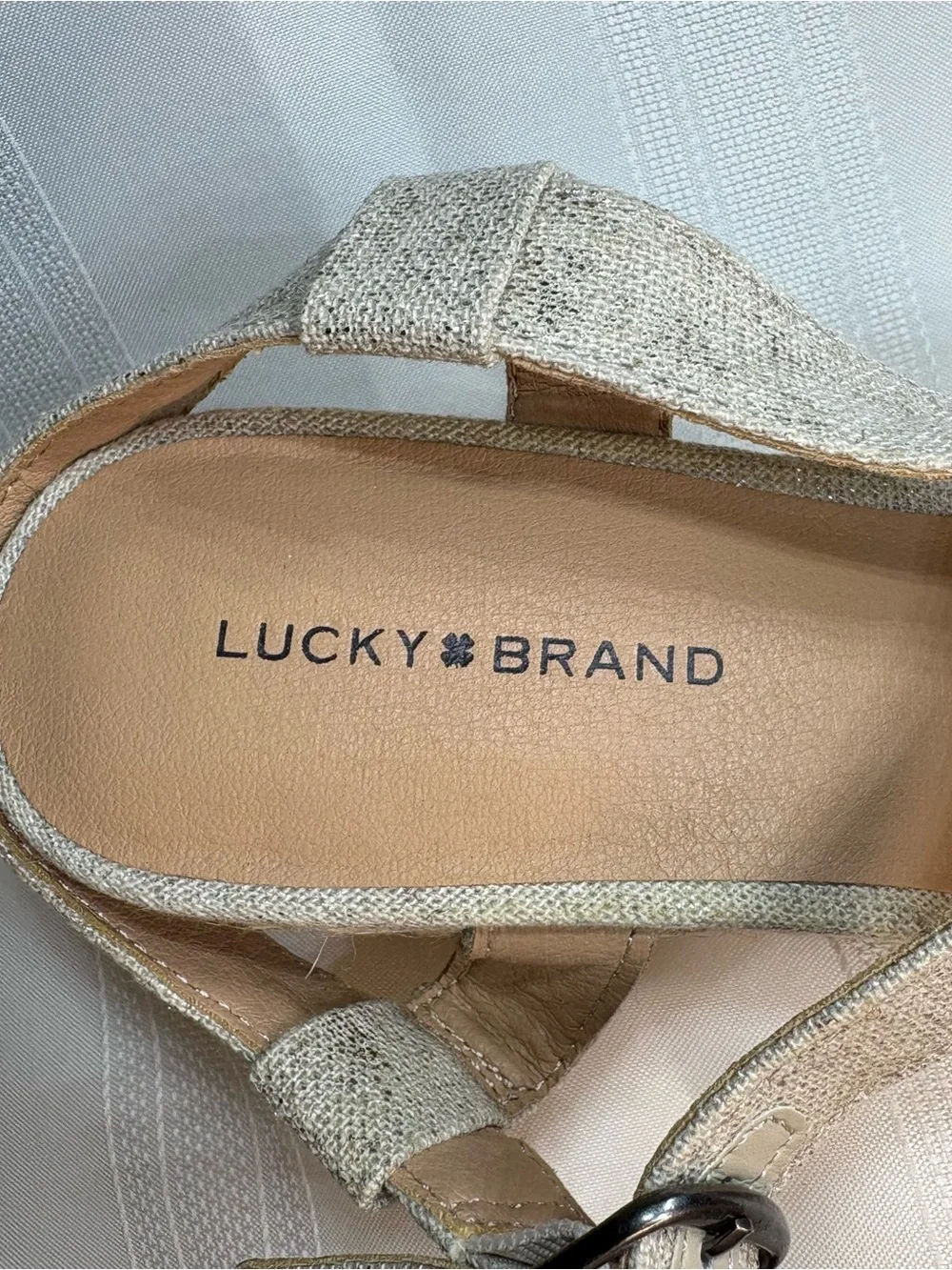Lucky Brand Mytila Espadrille Wedge Sandals in Beige Gold Sz 10
